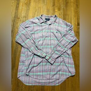Vintage Ralph Lauren Madras Long Sleeve Button Down Shirt Men Measurements Below